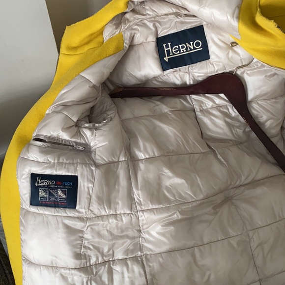 Herno Yellow boiled wool hooded full length coat Men